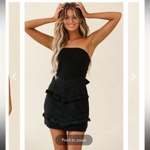 SELFIE LESLIE // PALOMA CROCHET TASSEL STRAPLESS DRESS BLACK// NWT small